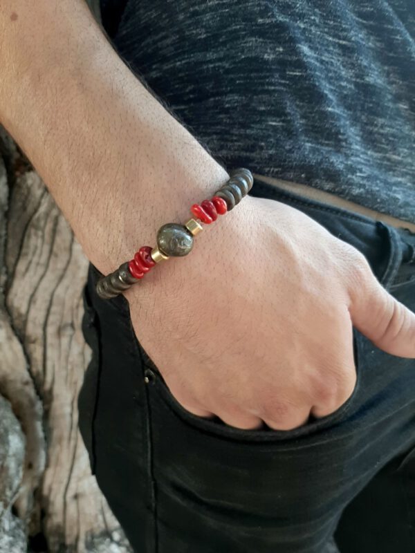 צמיד הרמוניה לגבר לברדורייט וקורל