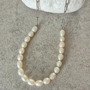 שרשרת משולבת פנינים ולולאות כסף