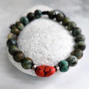 צמיד קורל וטורקיז וכסף