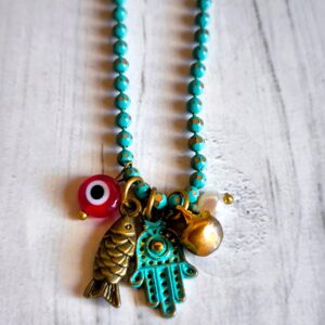 שרשרת טפו חמסה טורקיז