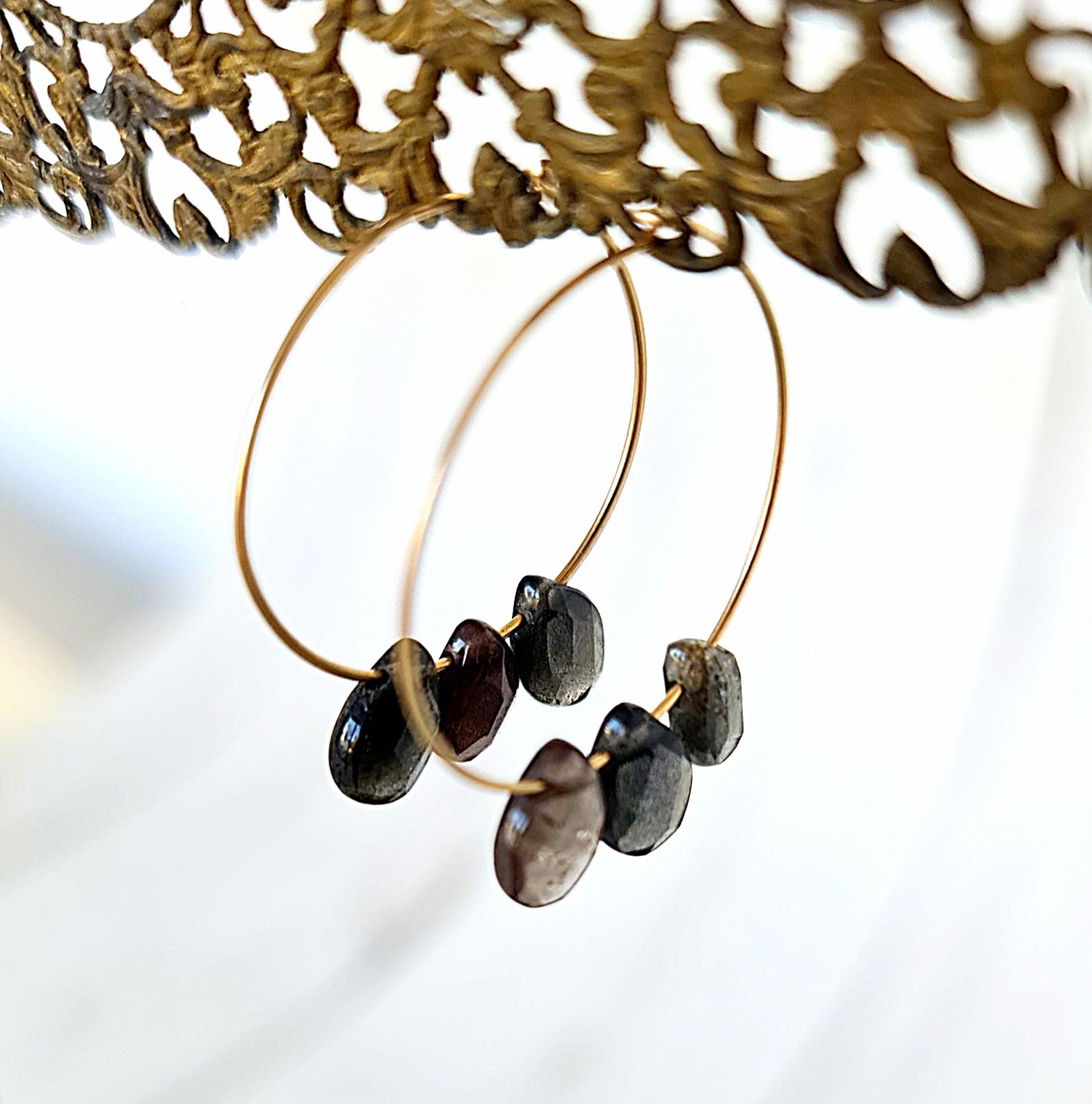 עגילי חישוק גולדפילד וטיפות סמוקי קוורץ